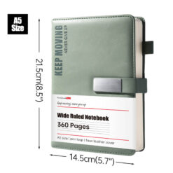 360 Pages Wide Ruled Notebook with Encourage Quote Embossed, size reference