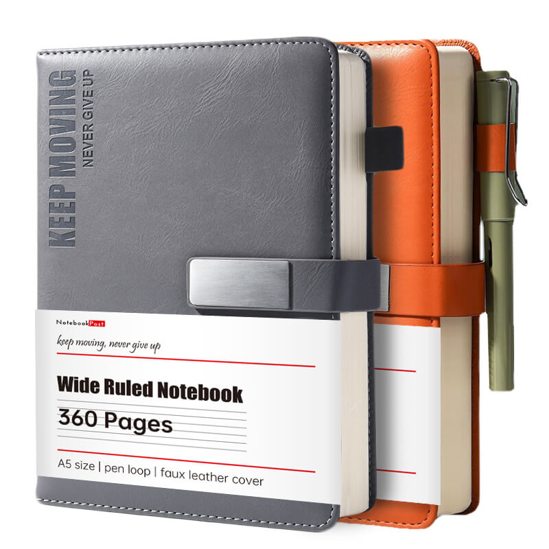 360 Pages Wide Ruled Notebook with Encourage Quote Embossed, with pen loop overview