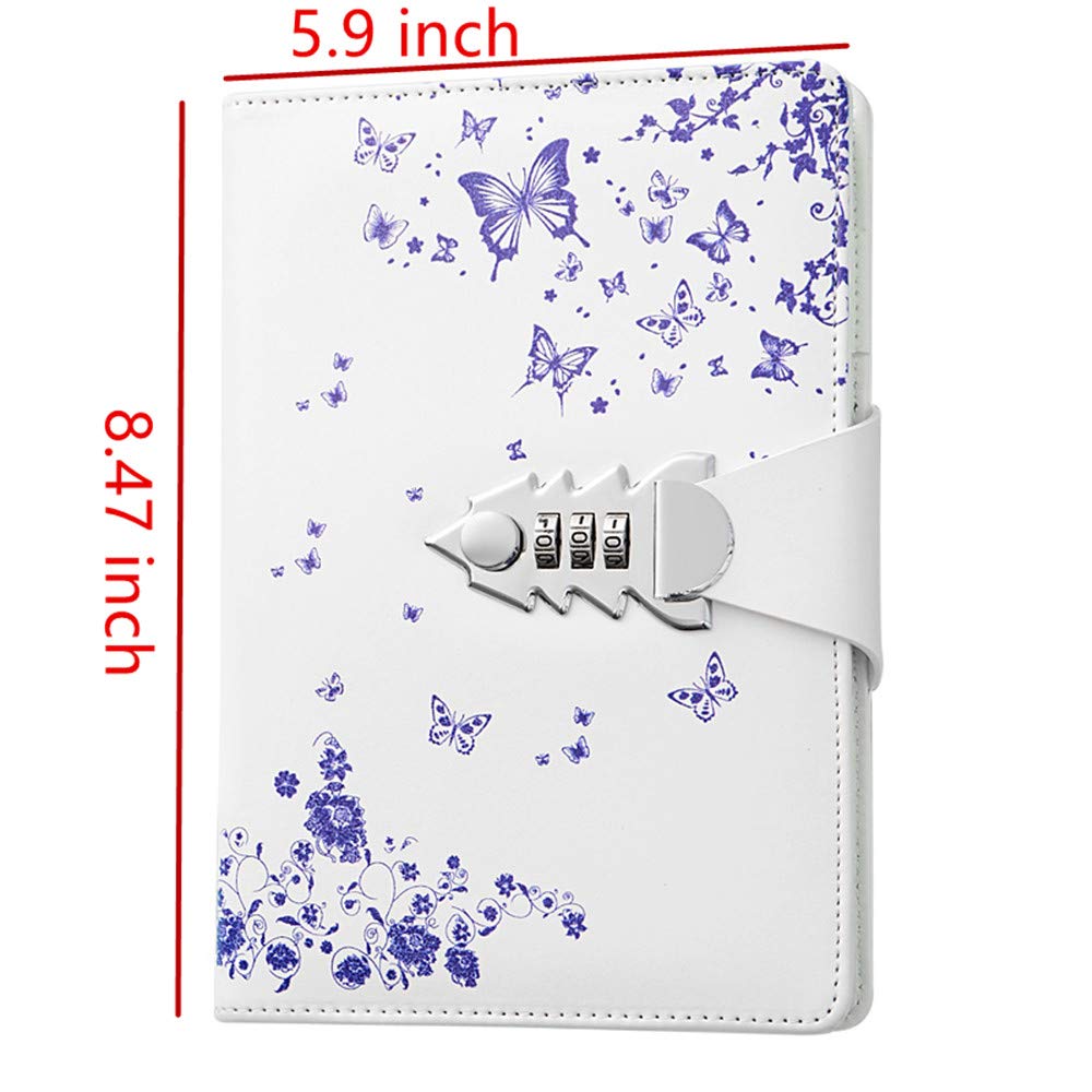 A5 Size Diary with Combination Lock Password Notebook Locking Personal Diary PU Leather Journal with Lock Blue 