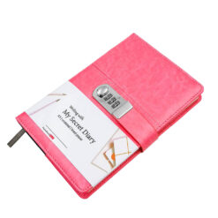 A5 Pink Faux Leather Password Lock Journal for Girls, pink color for girls favorite