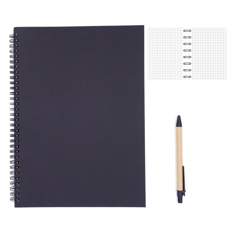Big A4 Size Spiral Notebook for Bullet Journal, Dotted Paper, Black