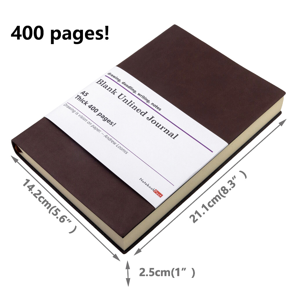 A5 Extra Thick Brown Leather Journal, Blank Paper Notebook Sketchbook, 640  Pages