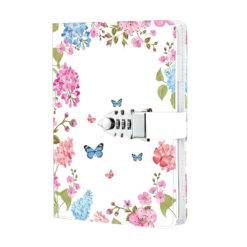 A5 Leather Journal with Lock, Password Lock Diary,Butterfly and Flower