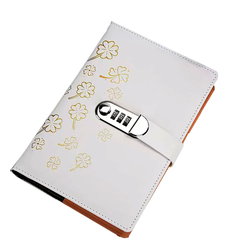A5 Leather Journal with Lock, Password Lock Diary, Leaf Design - Image 4