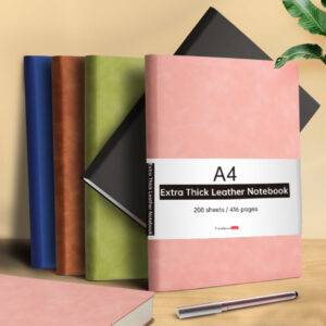 A4 Leather Wide Ruled Notebook for Writing, 416 Pages