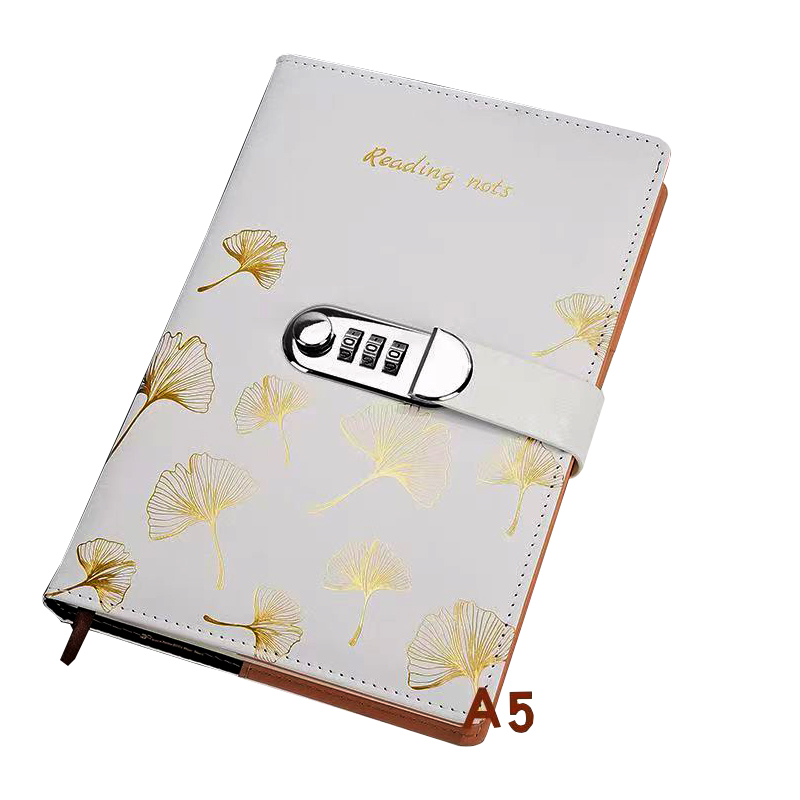 A5 Leather Journal with Lock, Password Lock Diary, Leaf Design - Image 3