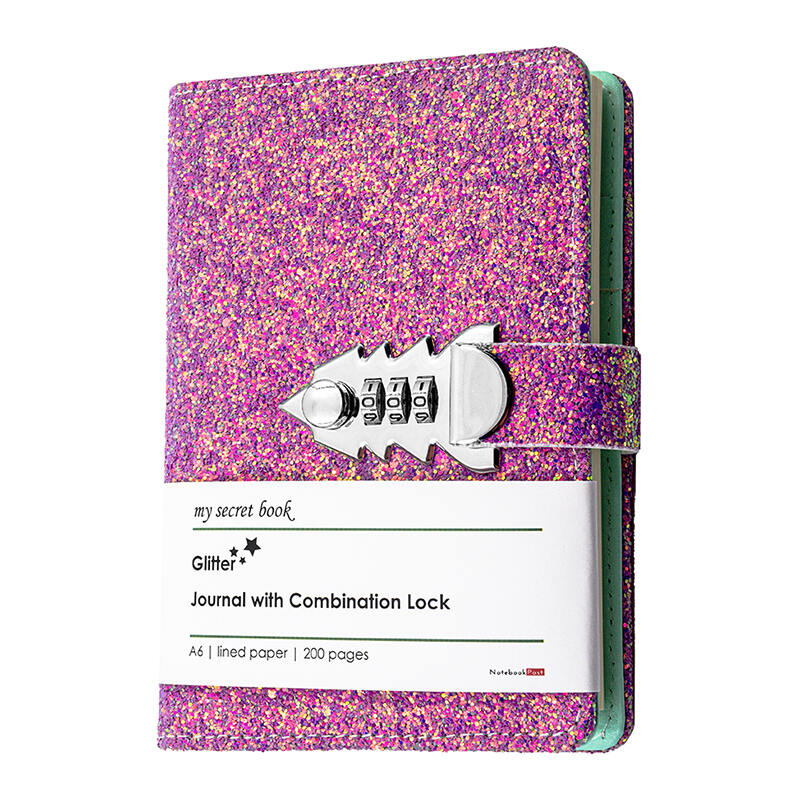 glitter leather journal diary with lock for girls