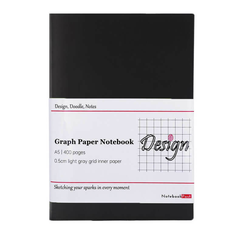 grid paper notebook leather bound - black