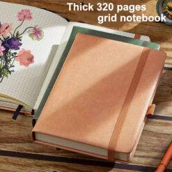 Leather Cover Grid Notebook,320 Pages