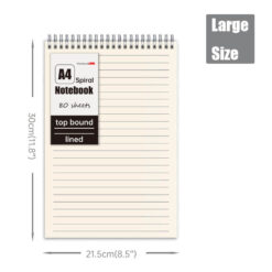 top bound spiral binding notebook A4, large size with dimension info