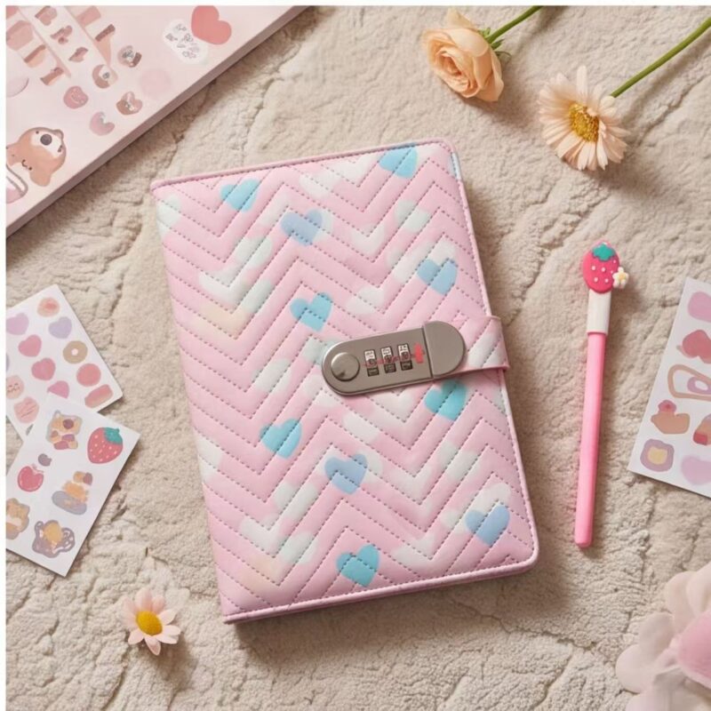 Pink Heart Password Lock Diary for Girls, A5 Size - Image 4
